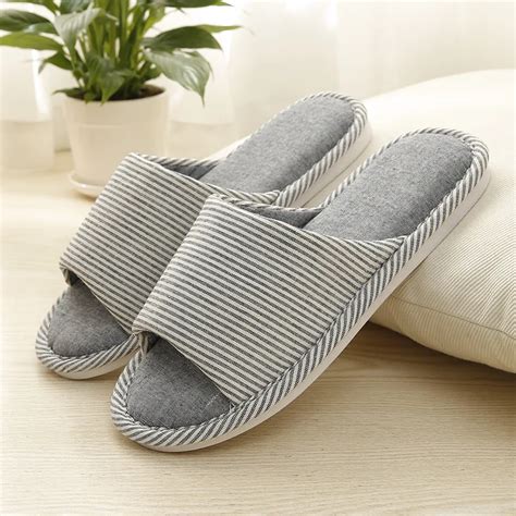 Striped Indoor Slipper Men Cotton Fabric Shoes Flat Soft Sole Slippers Wooden Floor Nonslip ...