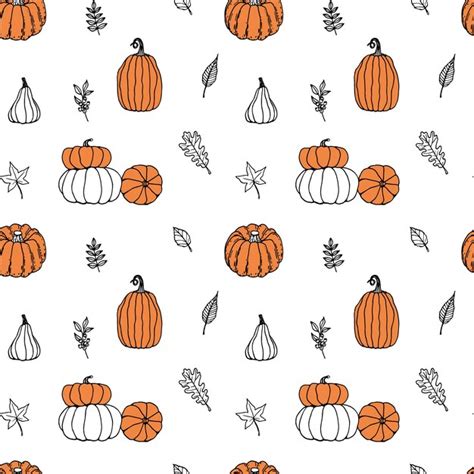 Premium Vector Seamless Autumn Pattern With Doodle Pumpkin Leaves