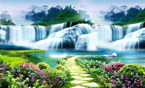 Beautiful Waterfall Pathway D Wall Sticker Wallart Wall Painting