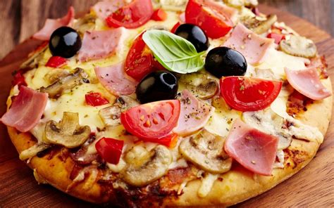 Wallpaper Mushrooms Pizza Olives Ham Tomato Cheese 1920x1200