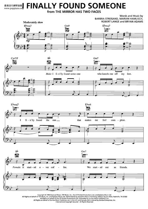 Barbra Streisand Bryan Adams I Finally Found Someone Sheet Music Pdf Free Score Download ★