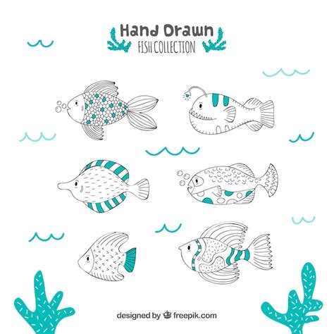 Conjunto De Peces Dibujados A Mano Vector Gratis