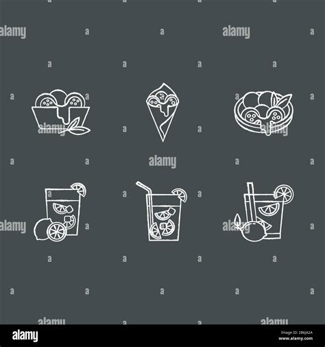 Brazilian Cuisine Chalk White Icons Set On Black Background Arancini