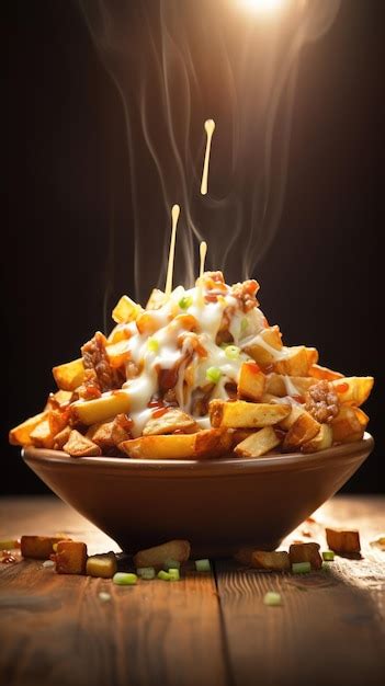 Premium AI Image | Poutine is a dish of french fries and cheese curds