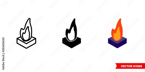 Hex Burner Icon Of 3 Types Color Black And White Outline Isolated