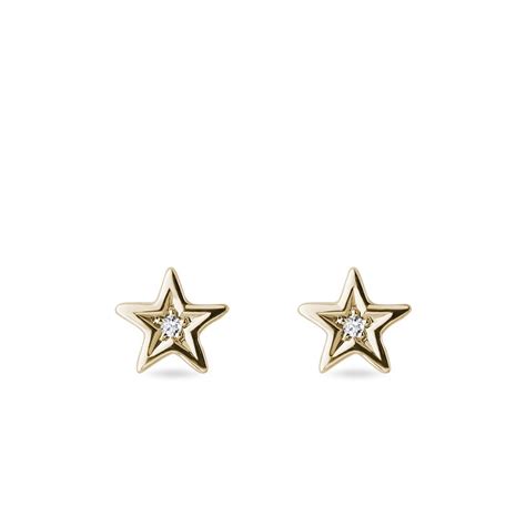 Star-shaped Diamond Earrings in Yellow Gold | KLENOTA