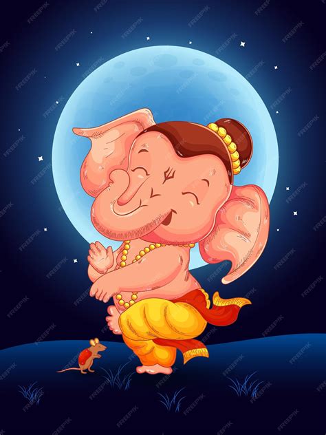 Premium Vector Lord Ganesha Dancing In The Full Moon Night With His