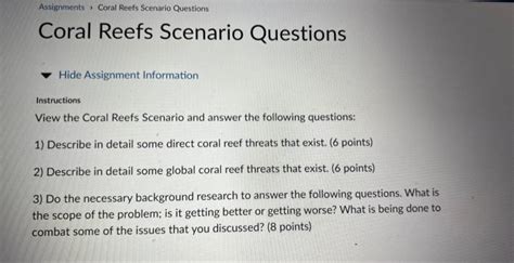 Solved Coral Reefs Scenario Questions Hide Assignment Chegg