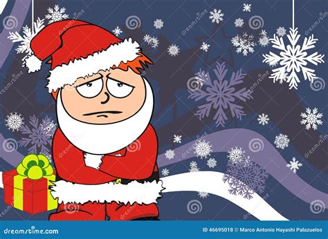 Sad Xmas Santa Kid Cartoon Expression Postal Stock Vector