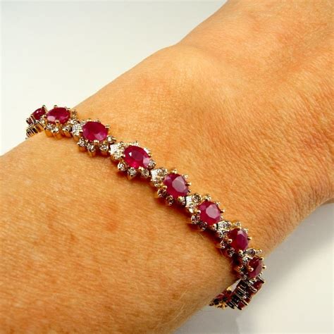 Red Ruby Diamond Tennis Bracelet 18k 18kt 750 Yellow Gold Etsy