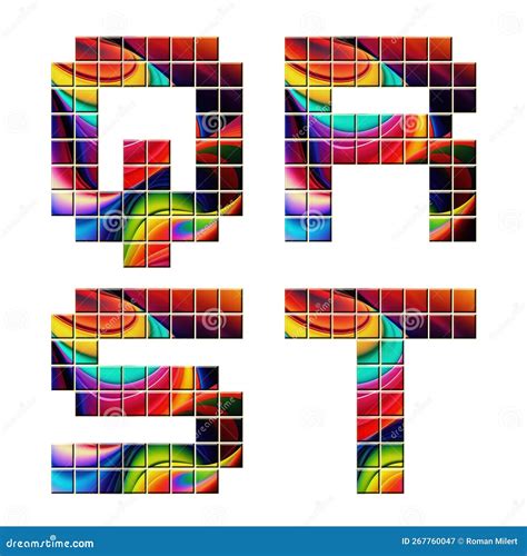 Mosaic Font Vector Alphabet With Latin Letters And Numbers