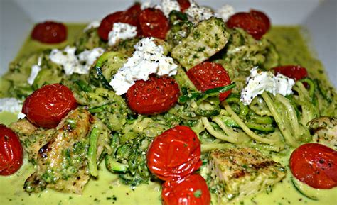 Basil Pesto And Goat Cheese Pasta With Grilled Chicken And Roasted