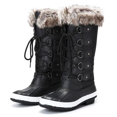 Gracosy Women Winter Lace Up Snow Boots High Boots