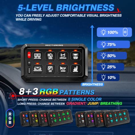 MICTUNING RGB 8 Gang Switch Panel Wireless LED Light Bar Relay System