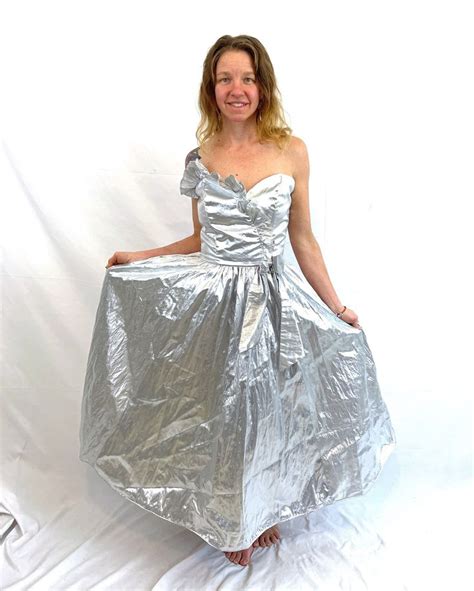 Vintage 80s 1980s Silver Loralie Southern Belle Formal Ballroom Gown