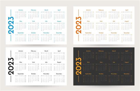 Set Of Monthly Wall Horizontal Calendars 2023 Templates In Trendy