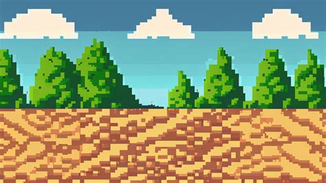 ドット絵のゲームにありそうな地面と森と空の背景イラスト（3枚） 【フリー素材】ゲームまてりあるず｜無料の背景イラスト