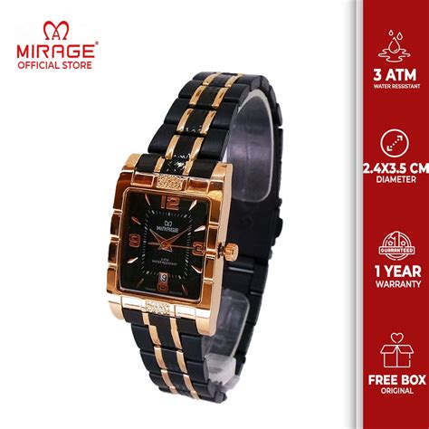 Jual Mirage Jam Tangan Wanita Hitam List Rosegold Segi Mewah Analog