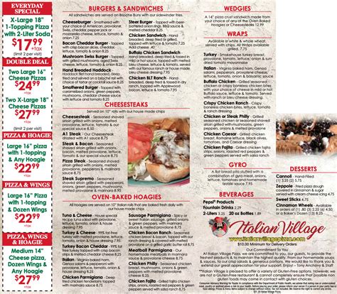 Italian Village menu in Vansant, Virginia, USA