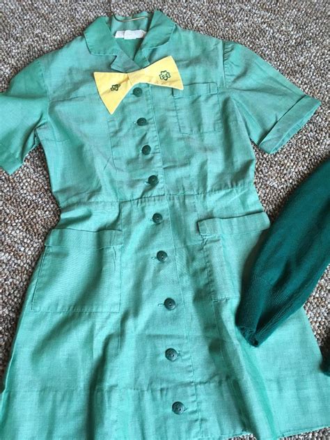 Vintage GIRL SCOUT Green Uniform with SWEATER and Pin Bow | #1926418421