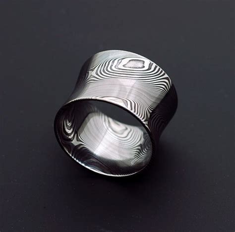 Genuine Stainless Damascus Steel Mens Concave Ring Width Etsy