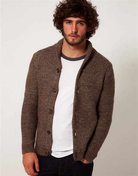 Lyst Asos Lambwool Rich Baseball Cardigan In Brown For Men