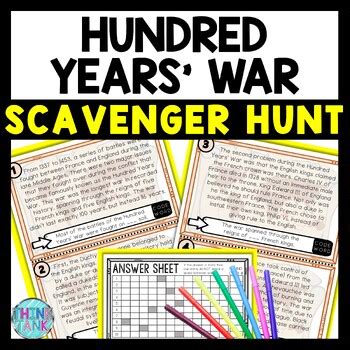 Hundred Years War Scavenger Hunt Reading Comprehension Activity By