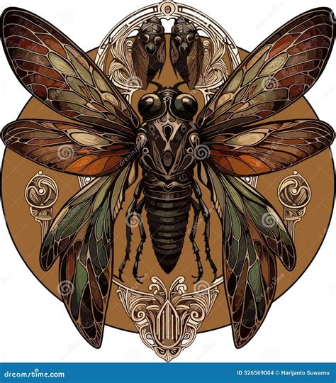 Decorative Classy Cicada With Spread Wings Stock Illustration