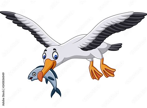 Cartoon Albatross Eating A Fish Stock Vector Adobe Stock