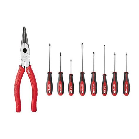 Milwaukee In Comfort Grip Long Nose Pliers With Piece Screwdriver