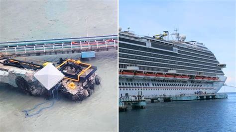 Carnival Ship Hits Pier During High Winds Remains Overnight