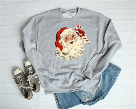 Vintage Santa Sweatshirt Santa Shirt Long Sleeve Santa Vintage