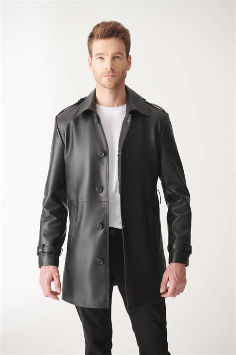 Brian Black Trench Coat Leather Coat Men S Leather Jacket Models