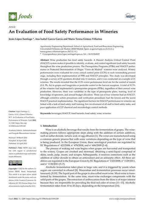 Pdf An Evaluation Of Food Safety Performance In Wineries