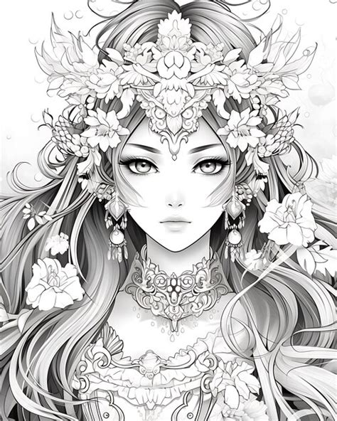 Premium Photo Asian Princess Coloring Page Style