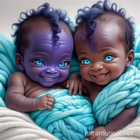 Adorable BlueSkinned Newborn Twins with Neon Blue Eyes and White Hair | MUSE AI