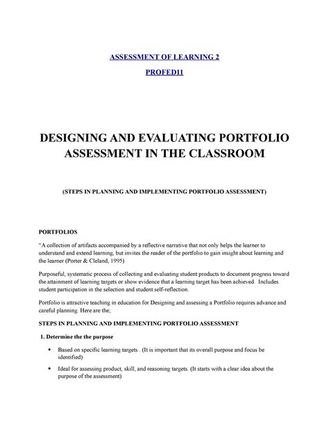 Designing And Evaluating Portfolio Assessment In The Classroom