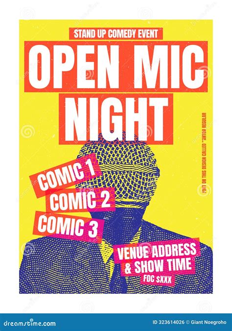 Open Mic Night Poster For Comedy Club Or Stand Up Comedy Event Stock Vector Illustration Of