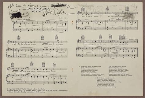 Lot Detail Bob Dylan Signed And Annotated Love Minus Zero Sheet Music