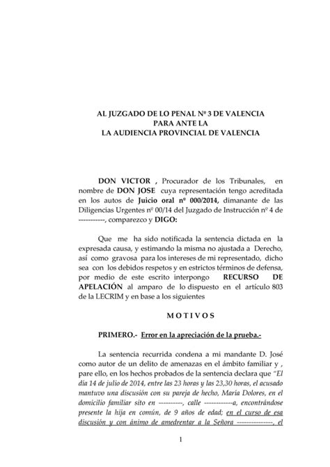 Apelación A Sentencia Por Delito Leve Modelo De Recurso Jurídico Fácil