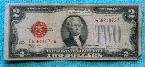 1928f 2 Two Dollar Red Seal Note Bill Da Block Rs22