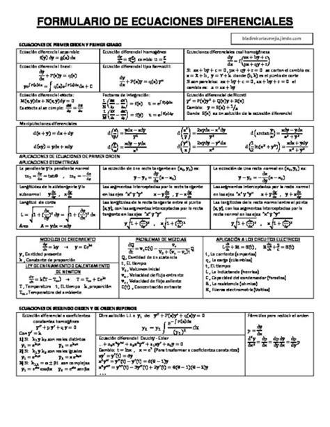 Formulario De Ecuaciones Diferenciales Diego Becerra Arratia Udocz