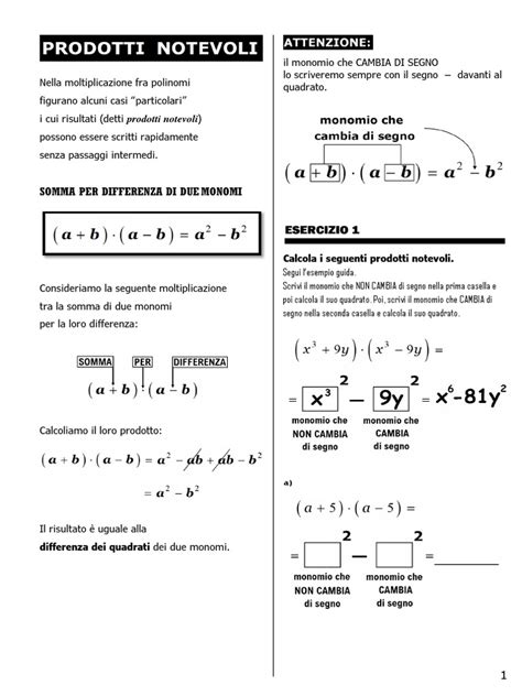 Esercizi Per Mercoledì 20 Maggio Prodotti Notevoli Differenza Di Due