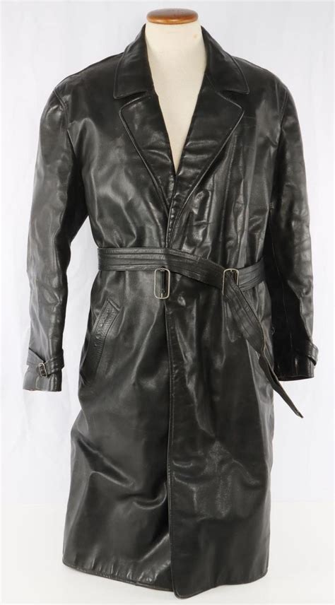 At Auction Wwii German Gestapo Black Leather Trenchcoat Sz 44