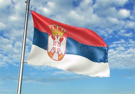 Serbia Flag Waving With Sky On Background Realistic D Illustration