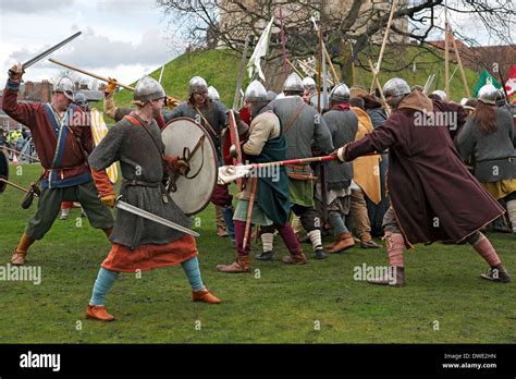 Fight Between Vikings And Anglo Saxons At The Viking Festival York