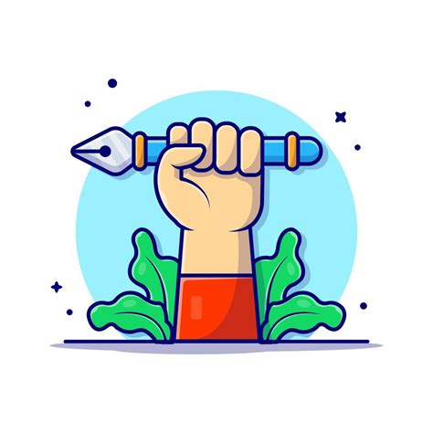 Cute Hand With Pen Tool Cartoon Vector Icon Illustration Icon Concept