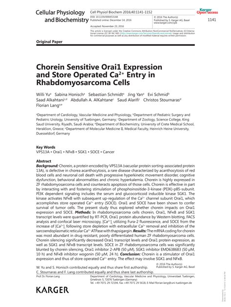 Pdf Chorein Sensitive Orai Expression And Store Operated Ca Entry