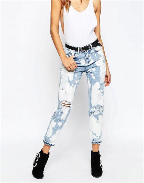 Asos Original Mom Jeans In Amy Blue With Bleach Splatter Latest Fashion Clothes High Waisted