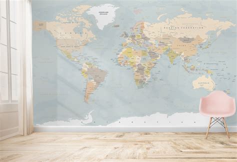 Dark Political Map Wallpaper Peel And Stick World Map Wall Etsy